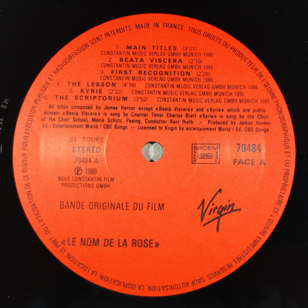 OG-LE NOM DE LA ROSE JAMES HORNER VINYL SOUNDTRACK