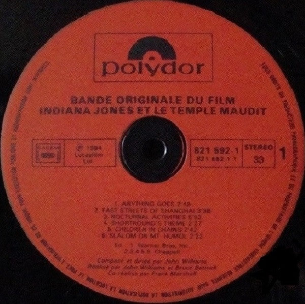 OG-INDIANA JONES ET LE TEMPLE MAUDIT JOHN WILLIAMS VINYL SOUNDTRACK